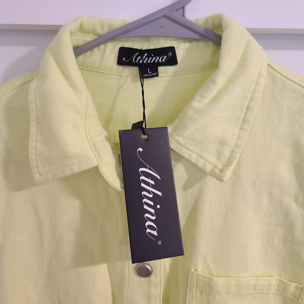 Neon Yellow Long-sleeve Denim Jumpsuit Womens Large